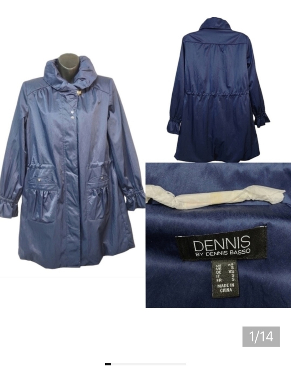 Dennis Basso Women Water Resistant Ruching Details Navy Blue Jacket Size XS NWOT